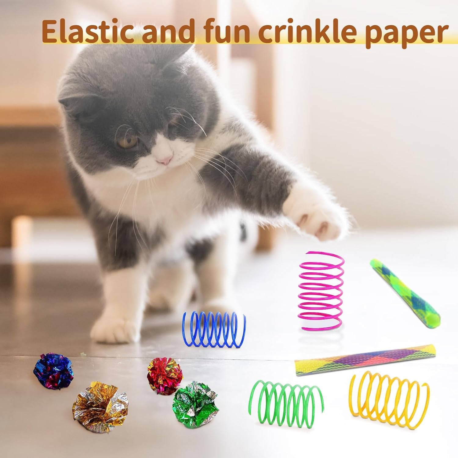 Cat Toys for Indoor Cats Interactive, 25 Assorted Cat Stuff Toys Pack Including Crinkle Tunnel Ball Wand Teaser Feather Mouse Mice Spring Assortment Kit for Cats Kittens Rabbits Puppies